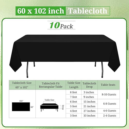 10 Pack Polyester Tablecloth, 60 x 102 Inch Black Polyester Table Cloth - Image 2