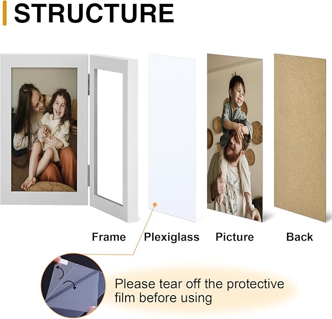 decorUhome Double 5x7 Picture Frame Vertical, Engineered Wood Bifold Photo Frame - Image 3