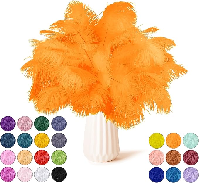 NEWONG 30pcs Orange Ostrich Feathers Natural Bulk 11-14inch Vase Craft Wedding by NEWONG
