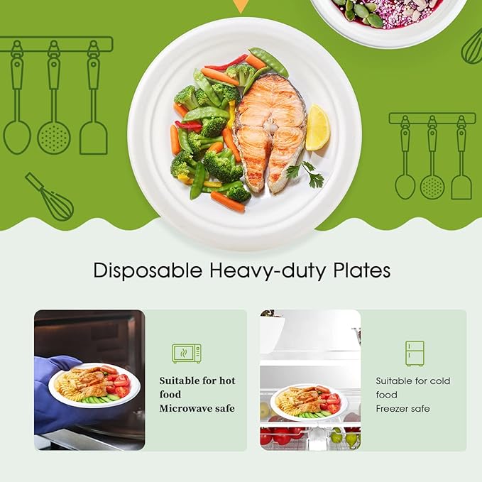 ECOLipak 120 Pack Compostable Paper Plates, 9 inch and 7 inch Heavy Duty - Image 6