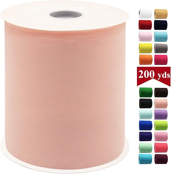 Blush Tulle Fabric Rolls 6 Inch by 200 Yards Fabric Spool Tulle Ribbon by IONTACH