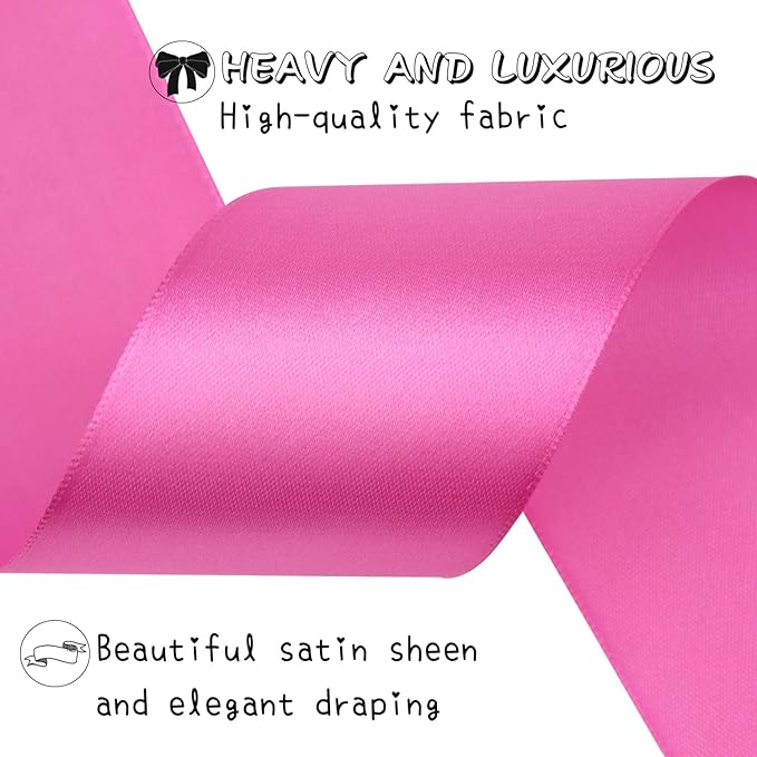 Hot Pink Solid Satin Ribbon 2 Inch 25 Yards Solid Polyester Fabric Ribbon - Image 4