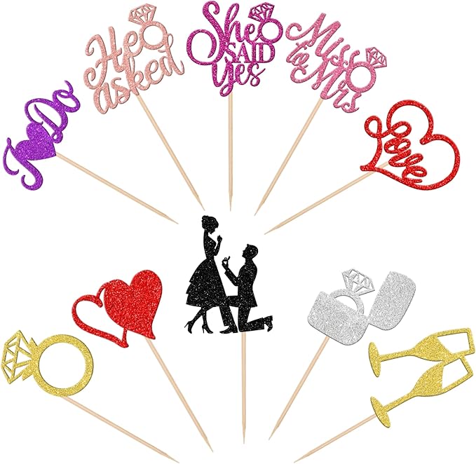 30 PCS Bride to Be Cupcake Toppers Glitter Miss to Mrs I Do Love Heart Ring - Image 3