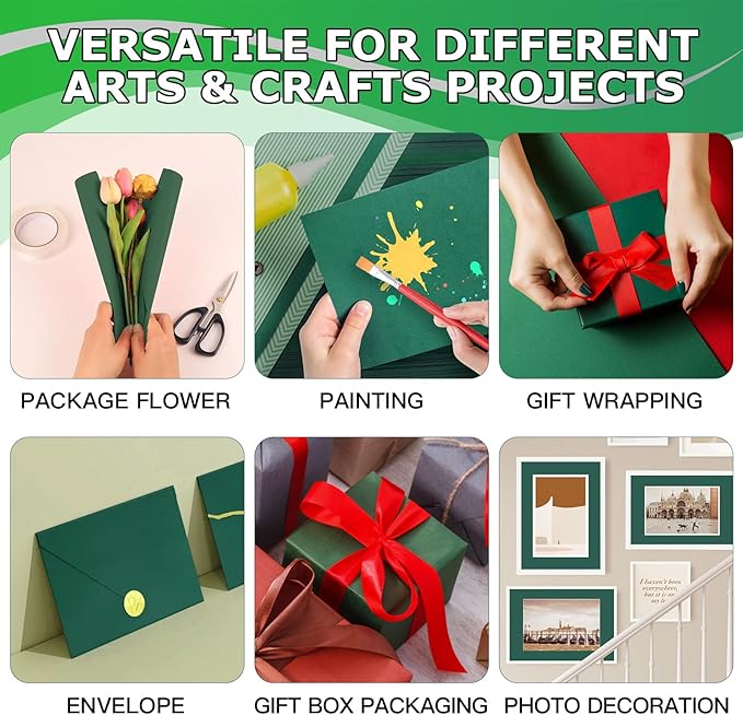 Vanhench Green Wrapping Paper 17.5" x 760", Solid Color Art Kraft Craft Paper - Image 5