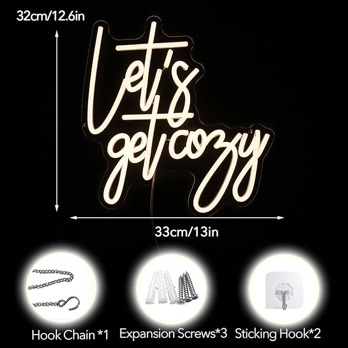 Let's Get Cozy Neon Signs, Wall Decor, Warm White Led Signs Usb Powered - Image 5