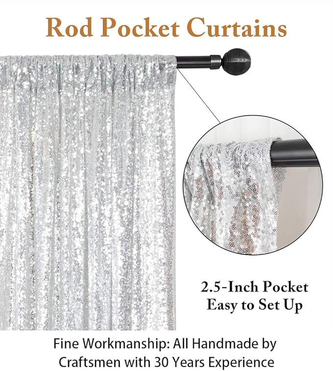 ShiDianYi Silver Glitter Backdrop Curtain Photo Backdrop 8FTx10FT Sequins - Image 3
