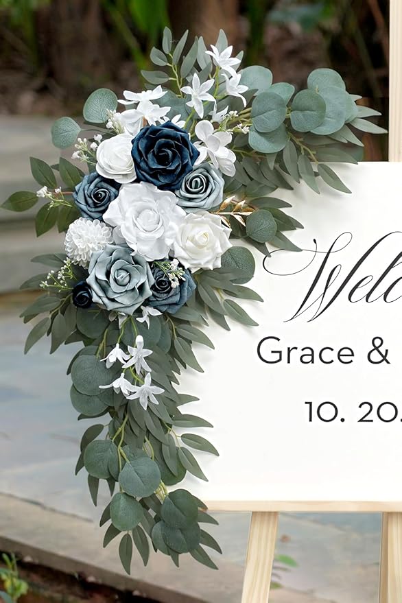 Dusty Blue Flower for Wedding Welcome Signs Decorations, Artificial Wedding - Image 4