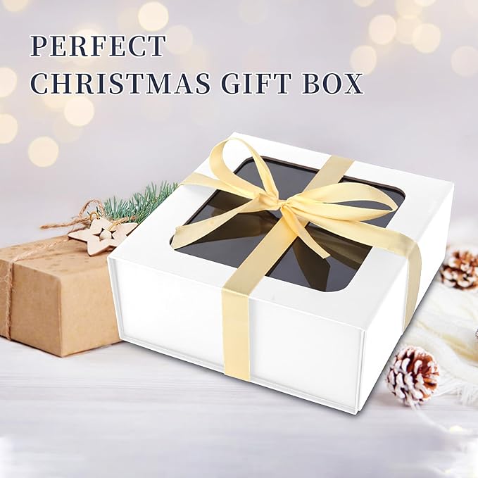 White Gift Boxes with Window, 7.5"x7.5"x3.1" Bridesmaid Boxe - Image 4