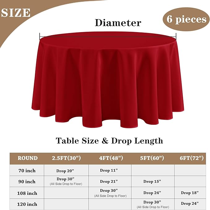 Fitable 6 Pack Red Round Table Clothes - Image 3