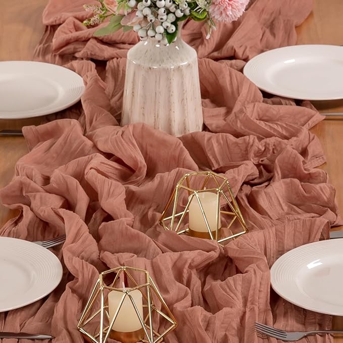 MLMW Dusty Rose Table Runner Cheesecloth Boho Gauze Rustic Cheese Cloth Table - Image 5