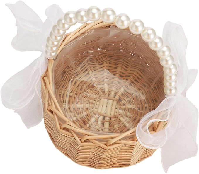 Wicker Rattan Flower Girl Basket Rustic Wedding Flower Girl Basket - Image 9