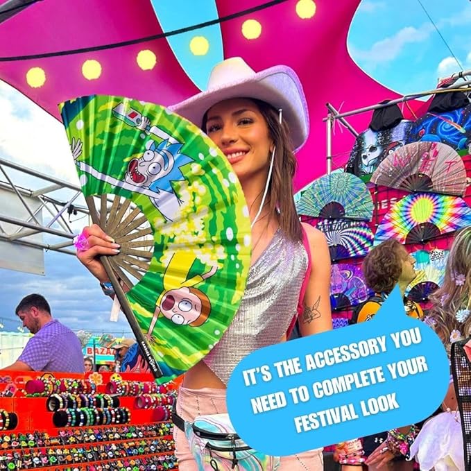 Kandies World UV Reactive Custom Festival Folding Hand Fan - Image 3