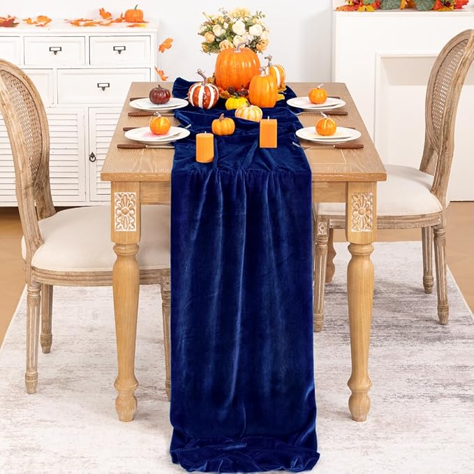 Royal Blue Velvet Table Runner Fall Thanksgiving Table Runner 20 x 120 Inch - Image 2
