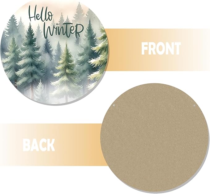 CGBHW Hello Winter Welcome Forest Wooden Sign, Winter Farmhouse Pine Trees - Image 6