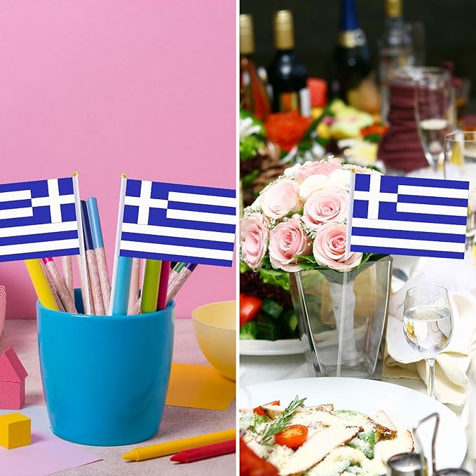 Greece Flag Greek Flag, Small Mini Handheld Greece Flags on Stick - Image 5
