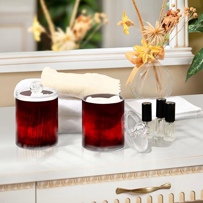 Gredecor 2 Pack Qtip Holder Clear Red Apothecary Jars - Image 7
