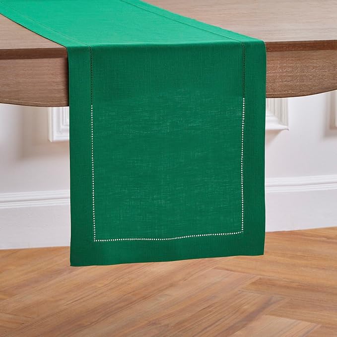 Solino Home Linen Emerald Green Hemstitch Table Runner 60 Inches - Image 2