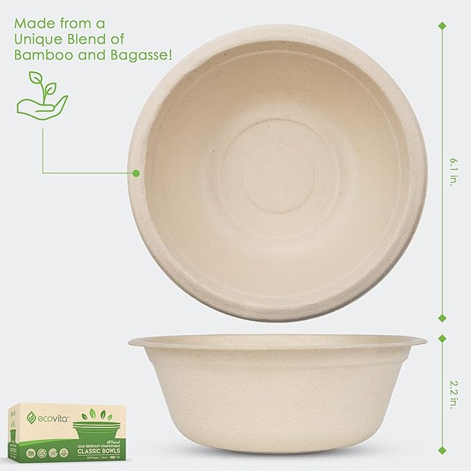 100% Compostable Paper Bowls – 150 Disposable Bowls Eco Friendly Sturdy Tree - Image 2