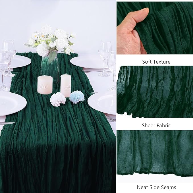 Emerald Green Cheesecloth Table Runner - 10FT x 35Inch Boho Gauze - 16PCS - - Image 3