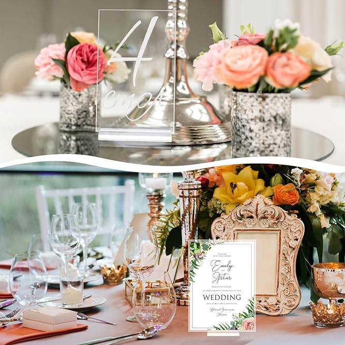 Blulu 60 Pieces Acrylic Place Card Holders 2 Inch Clear Stands Base - Image 5