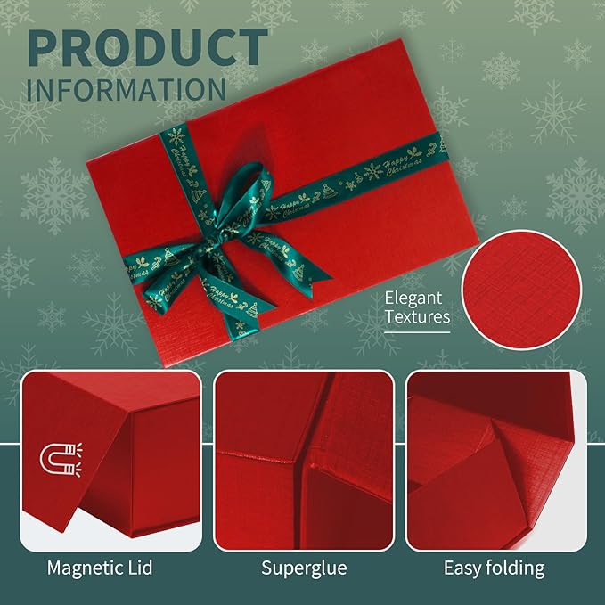 Rinrda Large Christmas Red Gift Box, 13.75"x9"x4.5", Gift Boxes - Image 4