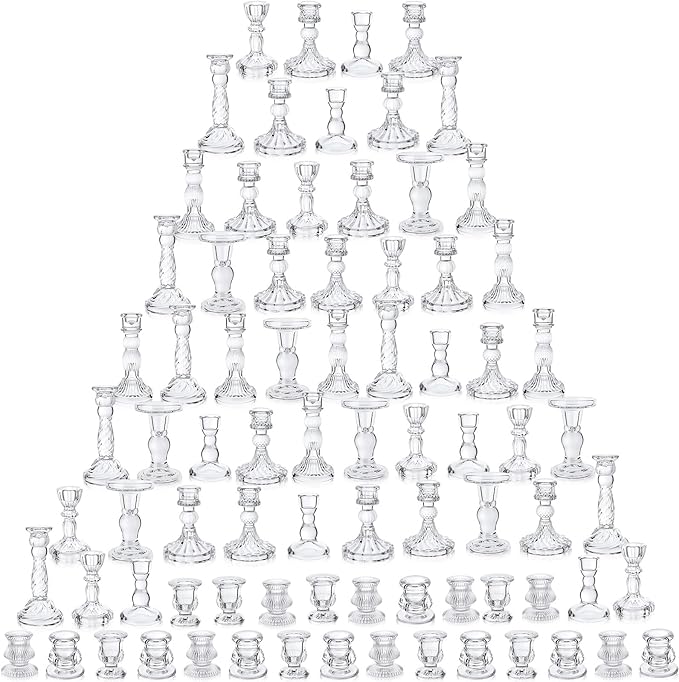 Mumufy 80 Pcs Glass Crystal Taper Candle Holders Clear Glass Candlestick Holder by Mumufy