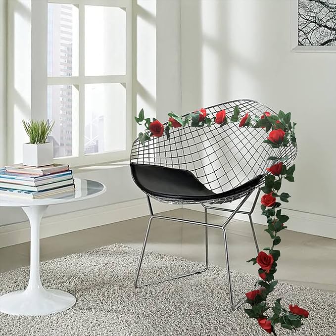 2 Pack Artificial Rose Vine Garland Fake Roses Flowers Plants Vines Hanging - Image 2