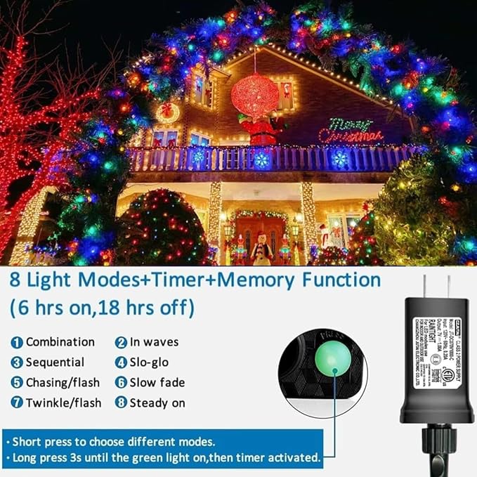YEGUO 66ft 200 LED Christmas Light Outdoor Waterproof, 8 Modes String Lights - Image 5