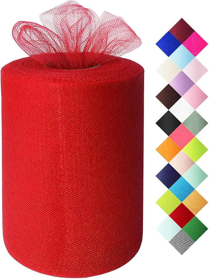 Red Tulle Fabric Roll 6 Inch X 300 FT Matte Tulle Ribbon Netting Mesh Spool by MIGLORIA