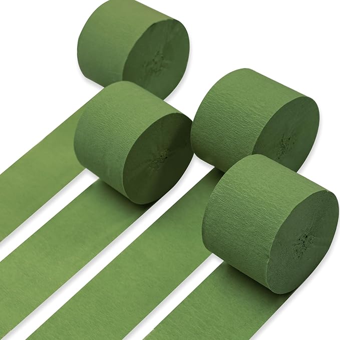 PartyWoo Crepe Paper Streamers 4 Rolls 328ft, Pack of Crepe Paper Kiwi Green by PartyWoo