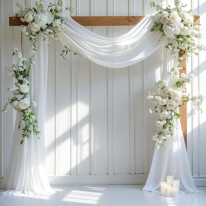 Wedding Arch Draping Fabric, 1 Panel 28" x 19Ft White Drapes Sheer Backdrop by Partisky