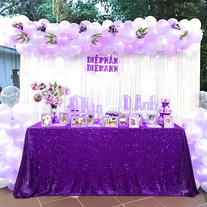 QueenDream Purple Tablecloth Sequin Fabric Table Cloths 90x90 Inch Halloween - Image 4