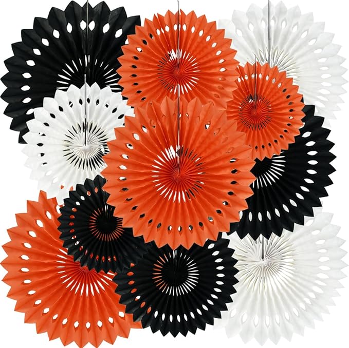 BEISHIDA Black Orange White Hanging Honeycomb Round Paper Fans Decoration Set by Beishida