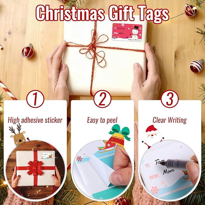 500 PCS Tags - Santa Claus Stickers, Self-Adhesive Cartoon Christmas Tags - Image 4