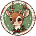 Round Retro Reindeer Metal Tin Sign by GJXFTPTTBD