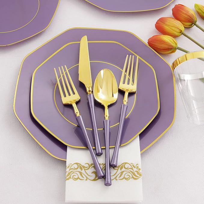 KIRE 140Pcs Purple Plastic Plates - Image 4