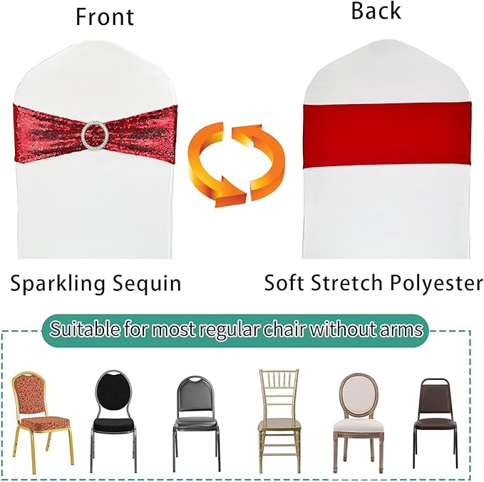 Sequin Chair Sashes Stretch Chair Bands Spandex Polyester Bows - Image 3