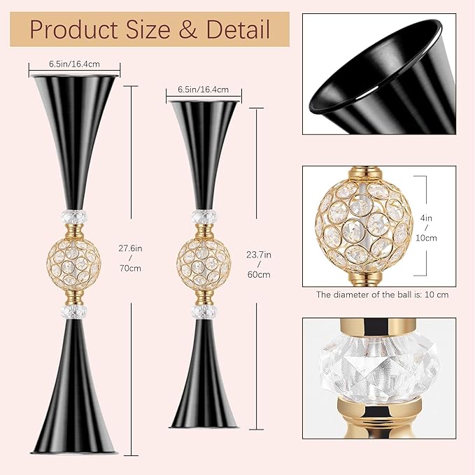 VIJIV Black Crystal Flower Vases - Image 3