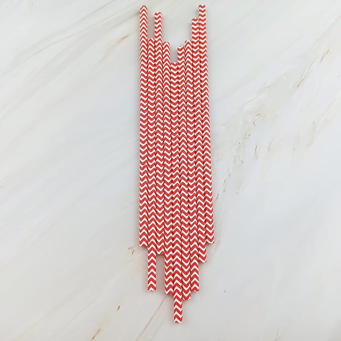 YAOSHENG Premium Disposable Waves Striped Drinking Paper Straws, Pack 100 Red - Image 7
