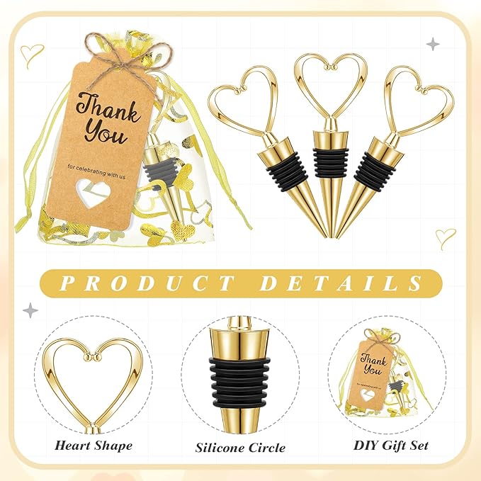 Buryeah 24 Set Wedding Heart Shaped Wine Stopper Party Favors Bulk Beverage - Image 2