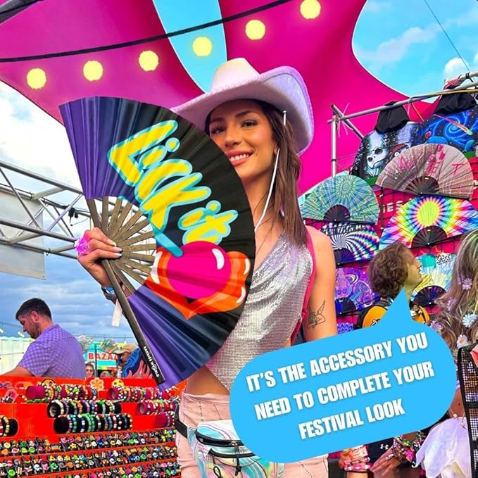 Kandies World UV Reactive Custom Festival Folding Hand Fan - Image 3