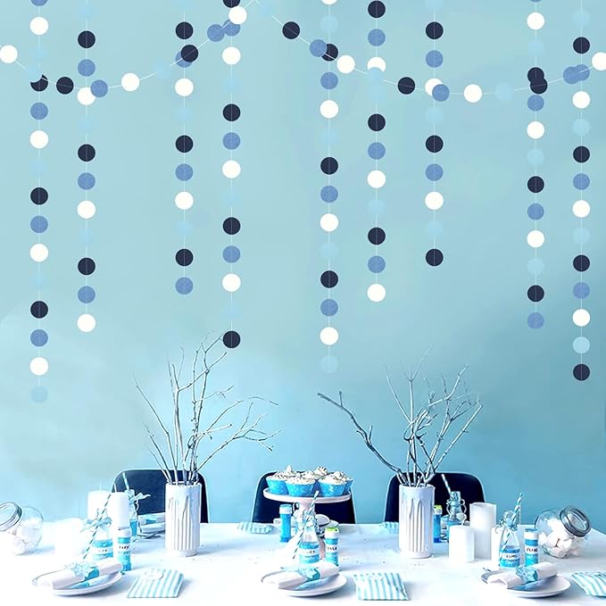 Light-Blue Navy-Dusty White Party-Decorations Garland - 52ft Baby Boy Shower - Image 4