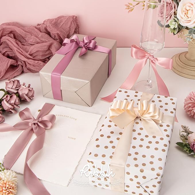 Ribbli Dusty Rose Satin Ribbon 1 Inch x 4 Rolls Total 40 Yards- Pink/Rose - Image 3