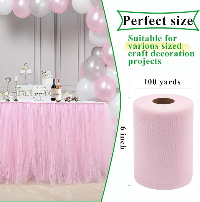 Light Pink Tulle Fabric Rolls 6 Inch by 100 Yards Fabric Spool Tulle Ribbon - Image 2