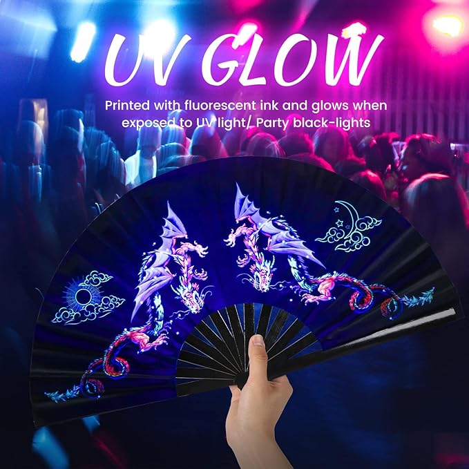 SYNTECSO Folding Hand Fan for Rave, Boots on The Ground Fan, Large Folding Fan - Image 7