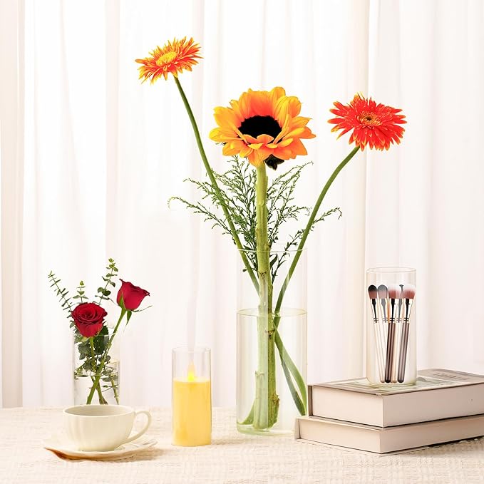 12pcs Clear Glass Cylinder Vases, 10 Inch Tall Cylinder Vases - Image 6
