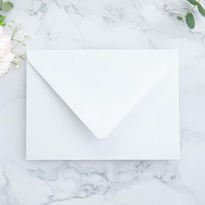 PONATIA 50PCS A7 Euro Flap White Envelope, 5.25 x 7.25'' Dusty Blue Flowers - Image 2