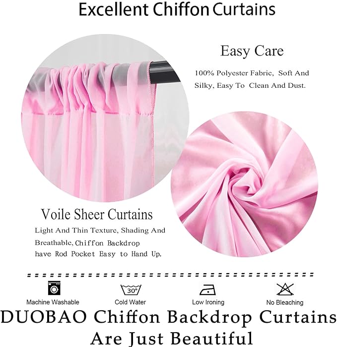 DUOBAO Pink Chiffon Backdrop Curtain-2 Panels 29x120-Inch Wedding Draping Beach - Image 6