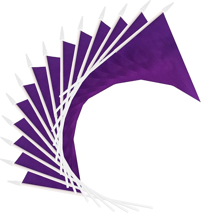 12 Pack Purple Pennant Flags Small Mini Hand Held Solid Color Pennant On Sticks - Image 4
