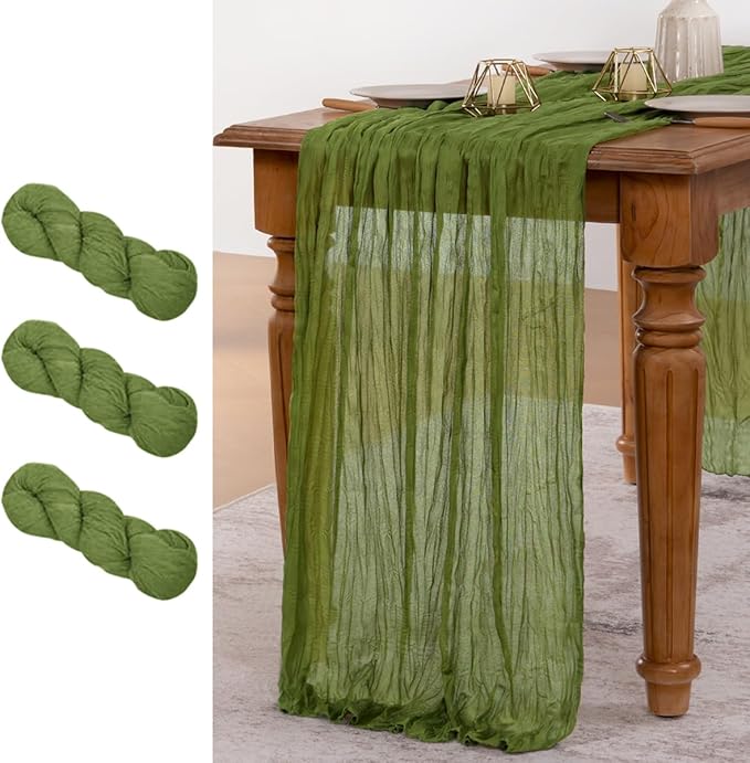 MLMW 3 Pack Fall Cheesecloth Table Runner Forest Green Boho Cheese Cloth Gauze by MLMW